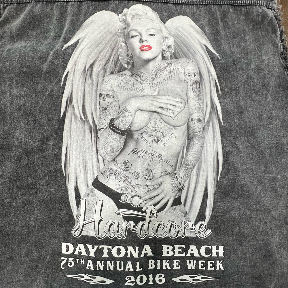 Biker Wear USA Unisex Cut Off Black Distressed Vest XL - Marilyn Monroe ￼